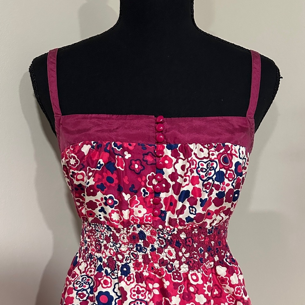 *ODILLE* Pink x Cream Anthropologie Floral Silk Camisole Tank Top Size 6 - Picture 2 of 6